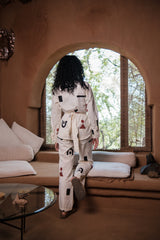 The Terra Tribe Ecru Triangle Printed Nara Front Knot Shirt