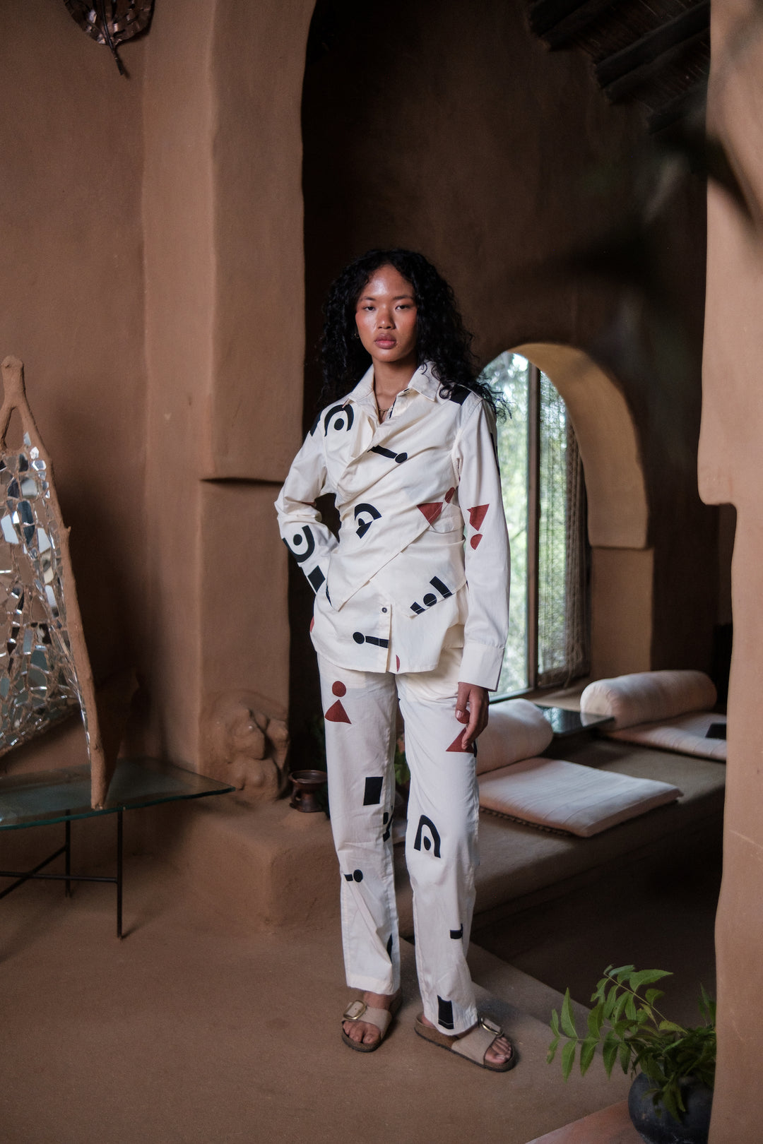 The Terra Tribe Ecru Triangle Printed Seattle Wrap Shirt