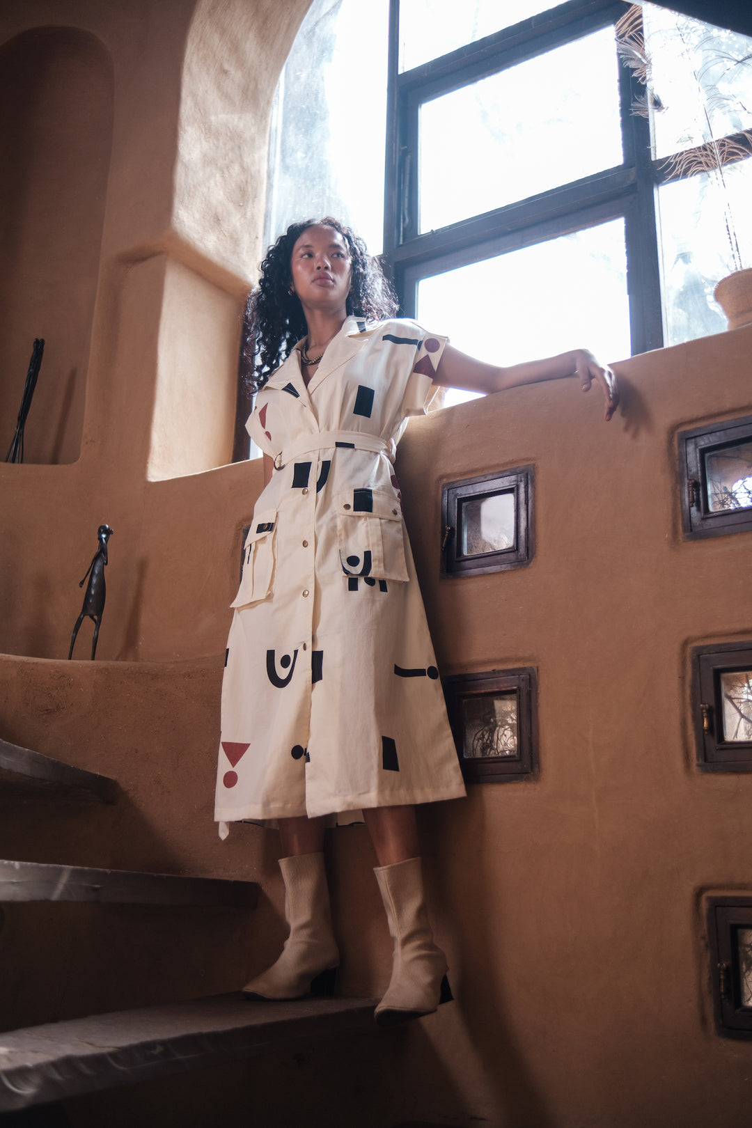 The Terra Tribe Ecru Triangle Printed Harajuku Trench