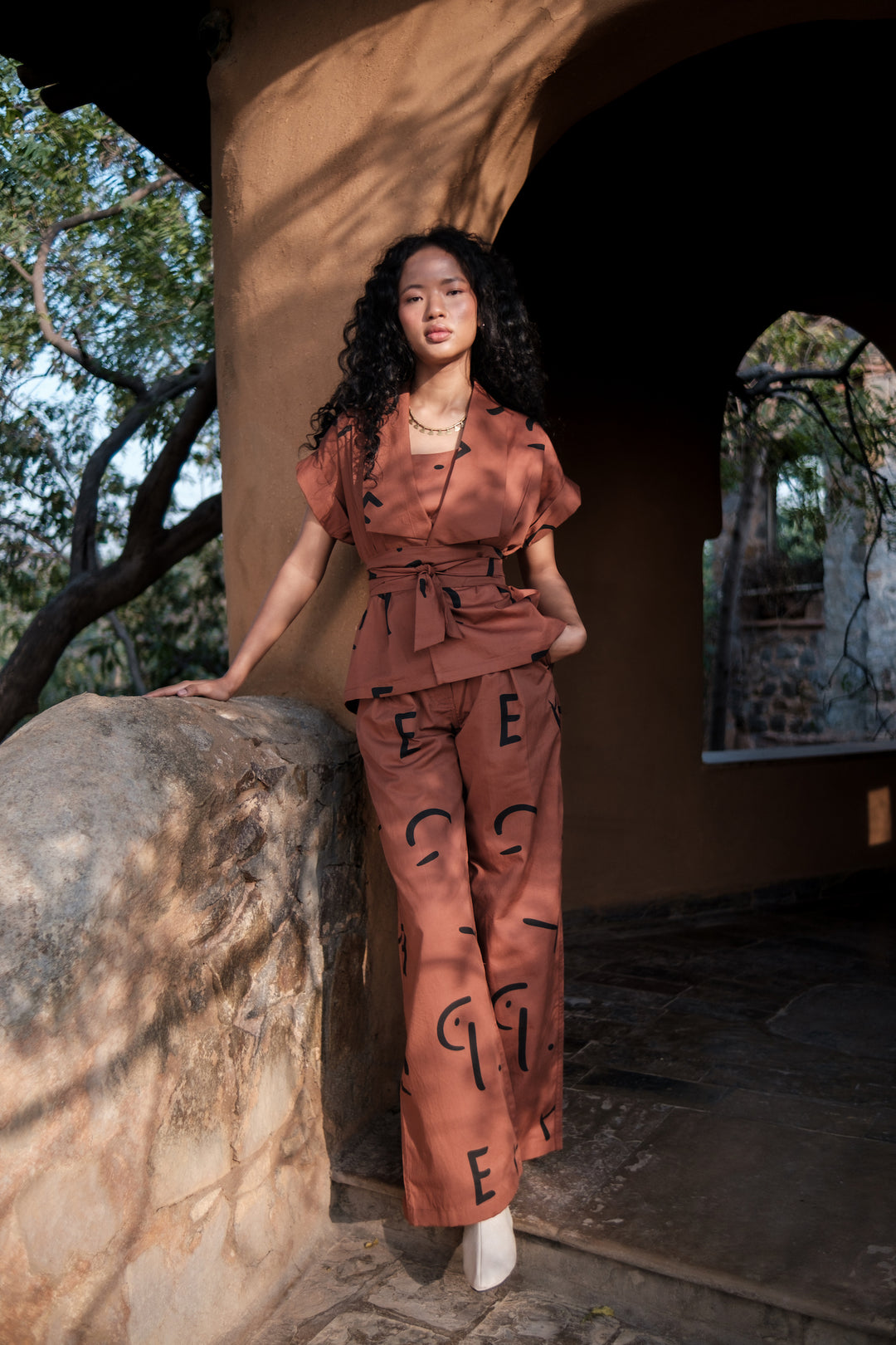 The Terra Tribe Copper Line Printed Berlin Shawl Collar Summer Jacket