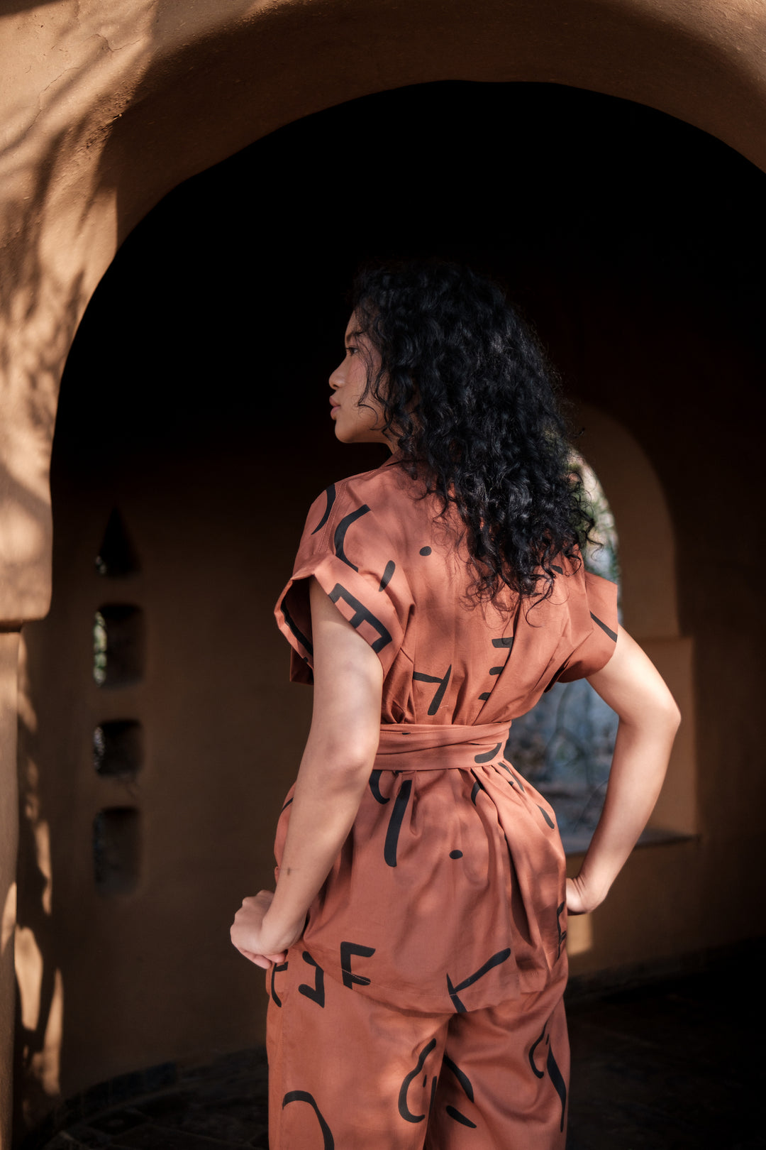 The Terra Tribe Copper Line Printed Berlin Shawl Collar Summer Jacket