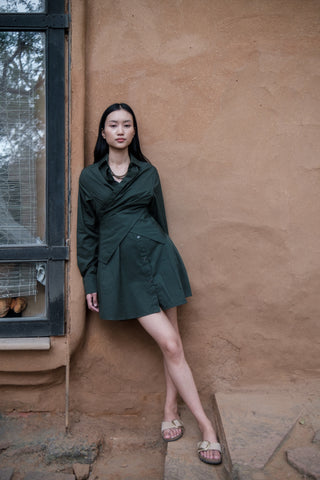 The Terra Tribe Deep Green Seattle Wrap Shirt Dress