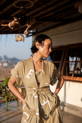 The Terra Tribe Khaki Line Printed Berlin Shawl Collar