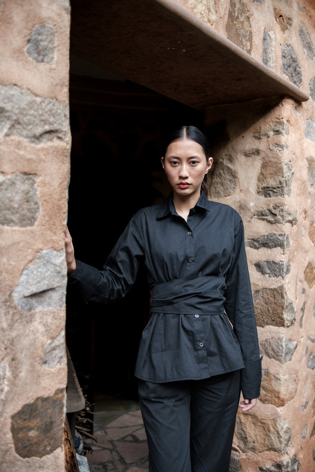 The Terra Tribe Black Nara Front Knot Shirt