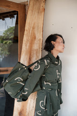 The Terra Tribe Deep Green Line Printed Nara Front Knot Shirt