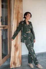 The Terra Tribe Deep Green Line Printed Seattle Wrap Shirt