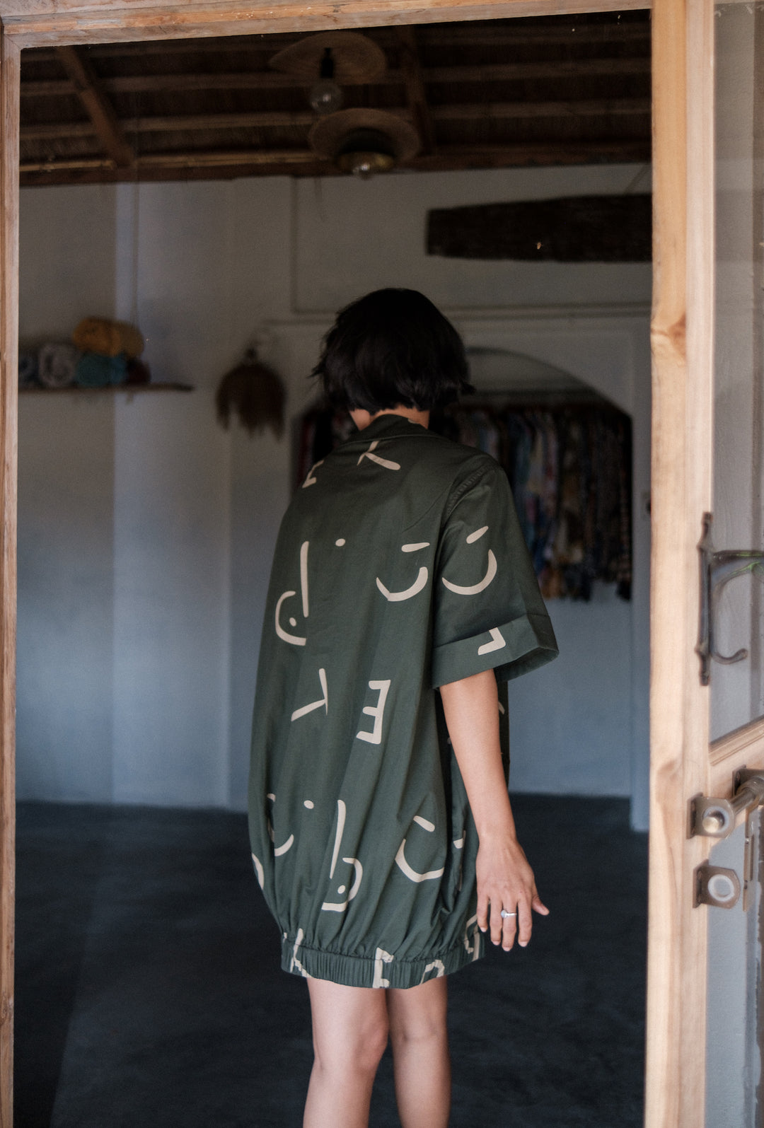 The Terra Tribe Deep Green Line Printed Sydney Shift Dress