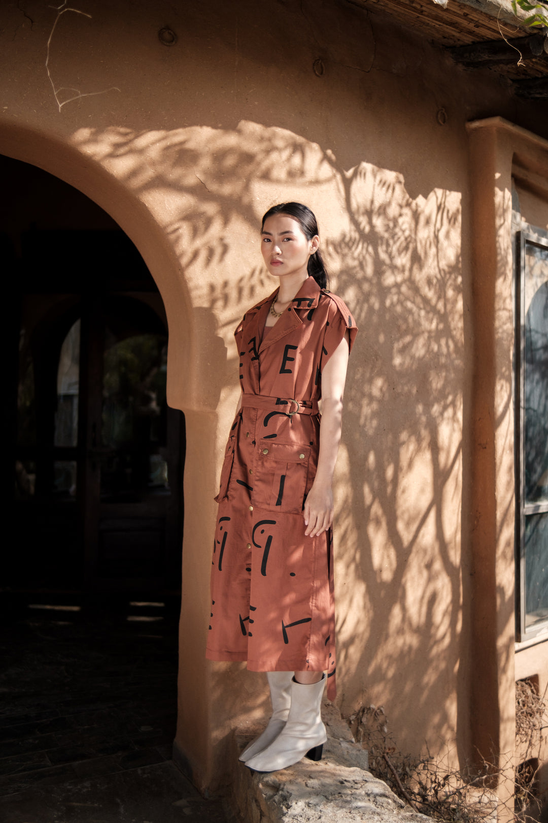 The Terra Tribe Copper Line Printed Harajuku Trench