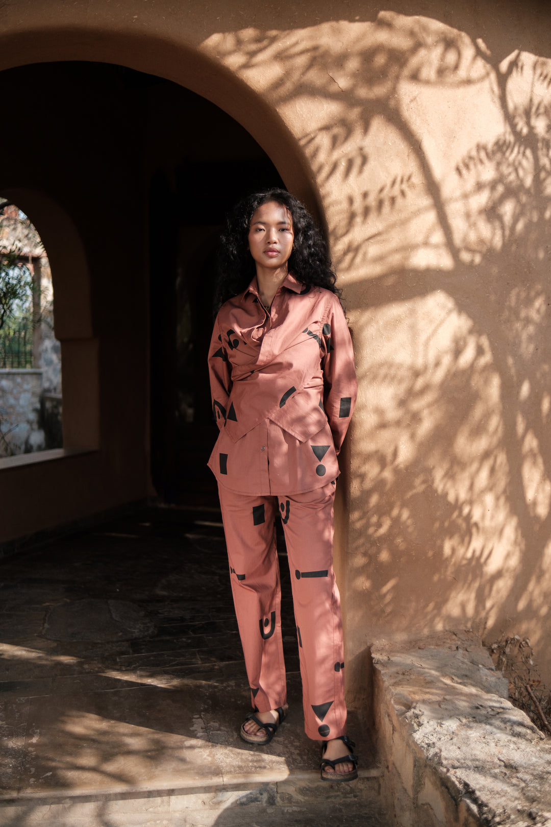 The Terra Tribe Copper Triangle Printed Sandra Straight Pants