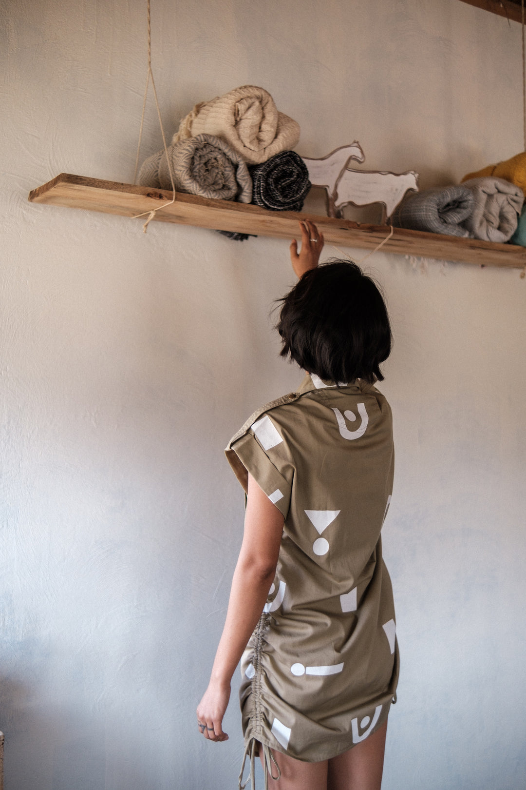 The Terra Tribe Khaki Triangle Printed Sunrise Gather Shirt