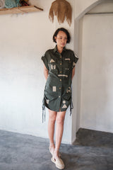 The Terra Tribe Deep Green Triangle Printed Sunrise Gather Shirt