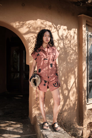 The Terra Tribe Copper Triangle Printed Sunrise Gather Shirt