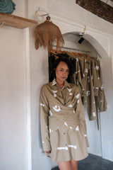 The Terra Tribe Khaki Triangle Printed Seattle Wrap Shirt Dress