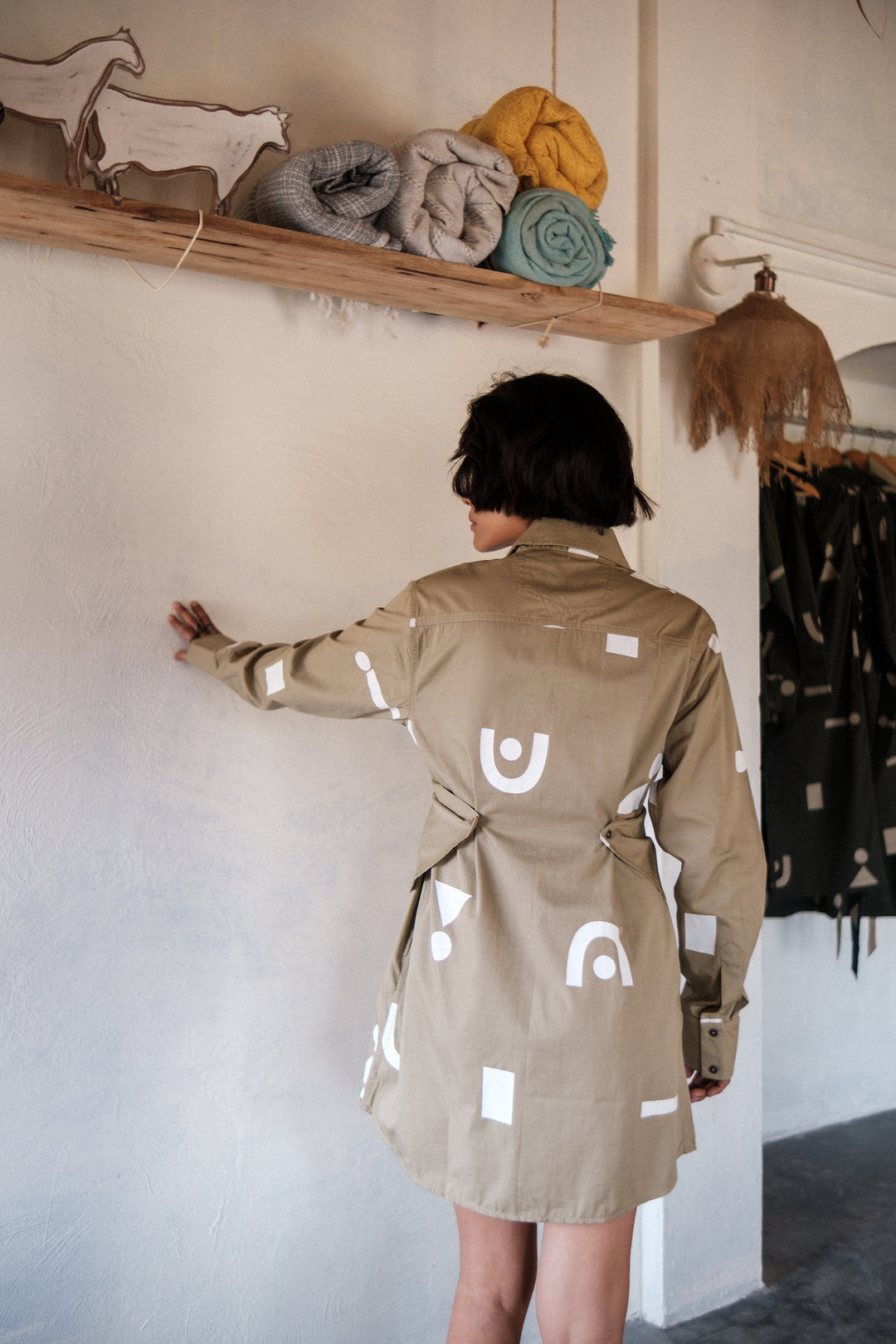 The Terra Tribe Khaki Triangle Printed Seattle Wrap Shirt Dress