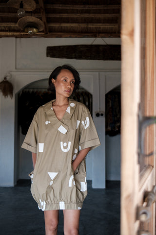 The Terra Tribe Khaki Triangle Printed Sydney Shift Dress