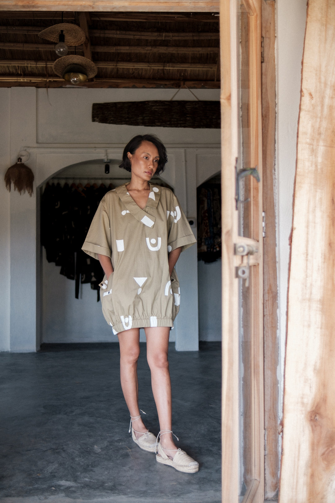 The Terra Tribe Khaki Triangle Printed Sydney Shift Dress