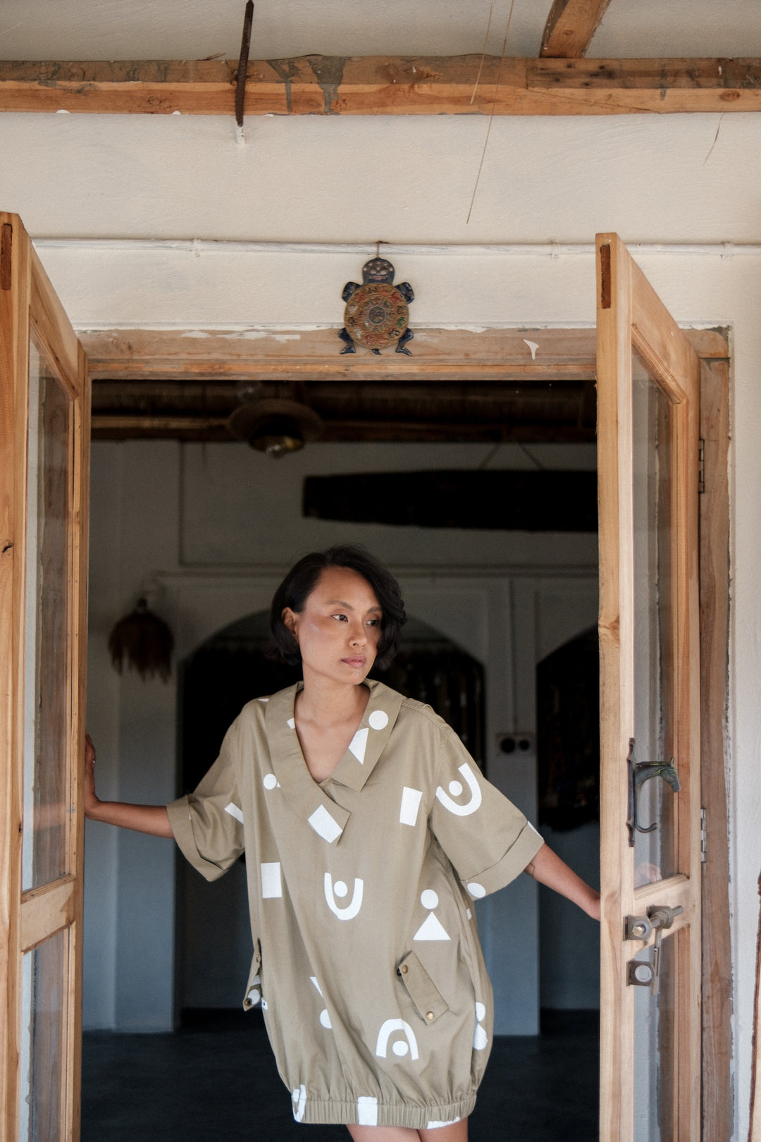 The Terra Tribe Khaki Triangle Printed Sydney Shift Dress