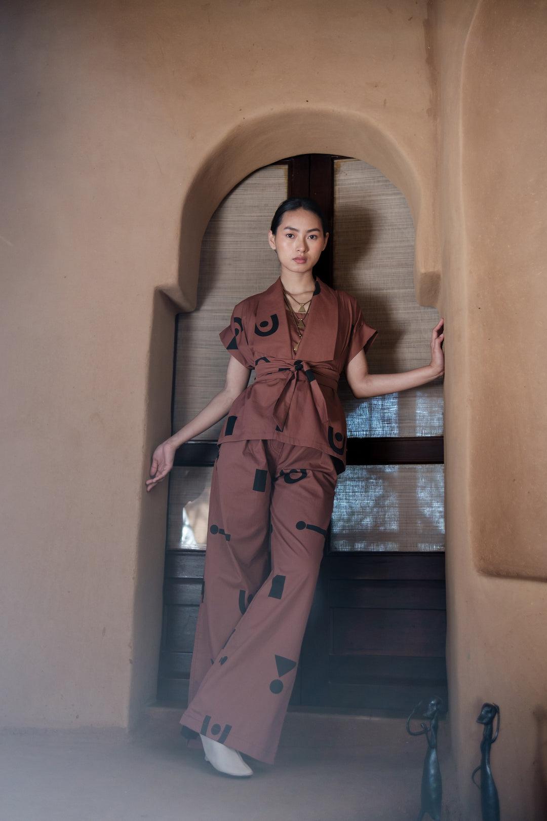 The Terra Tribe Copper Triangle Printed Berlin Shawl Collar Summer Jacket