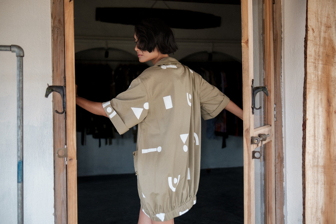 The Terra Tribe Khaki Triangle Printed Sydney Shift Dress