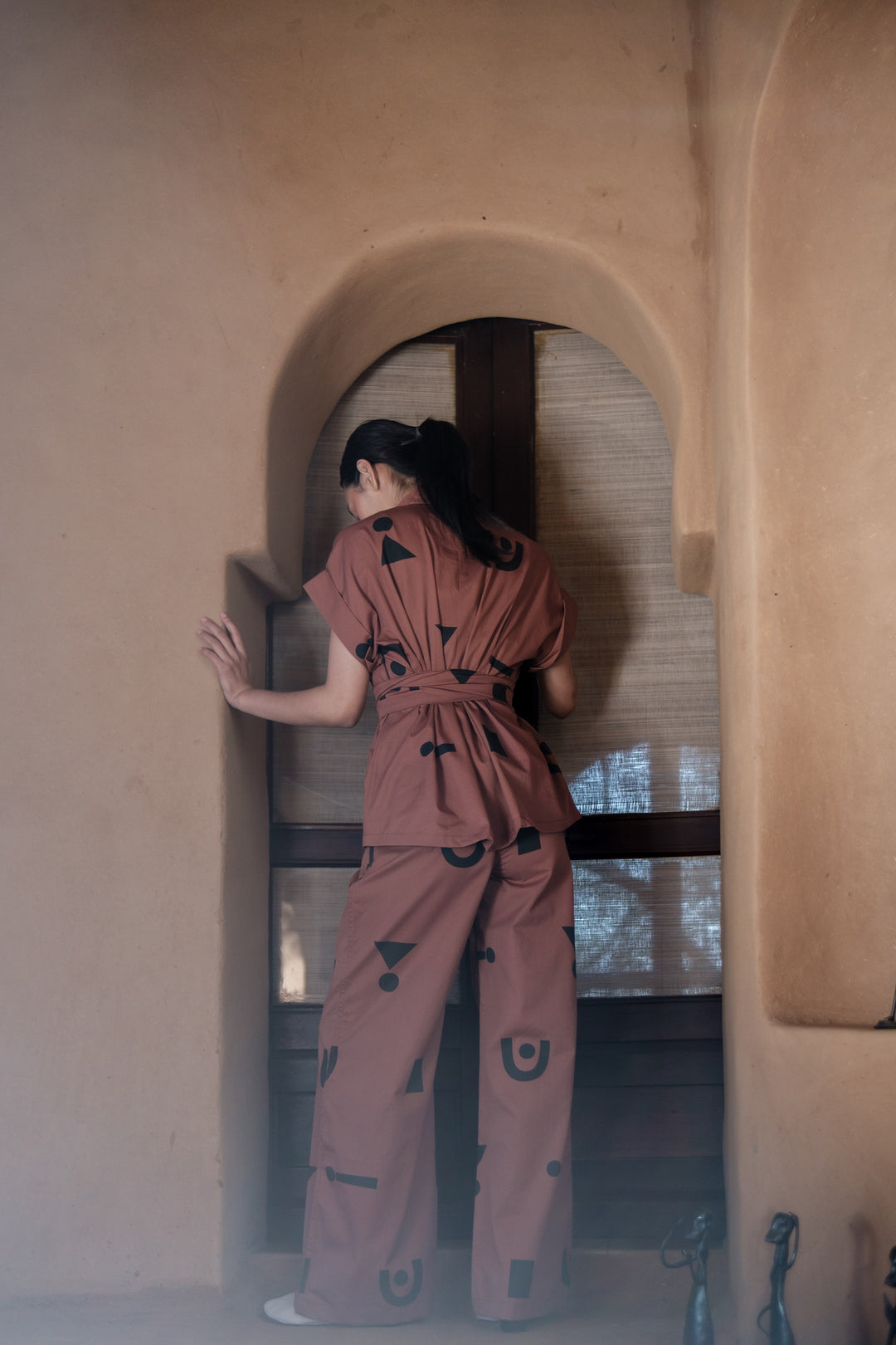 The Terra Tribe Copper Triangle Printed Berlin Shawl Collar Summer Jacket