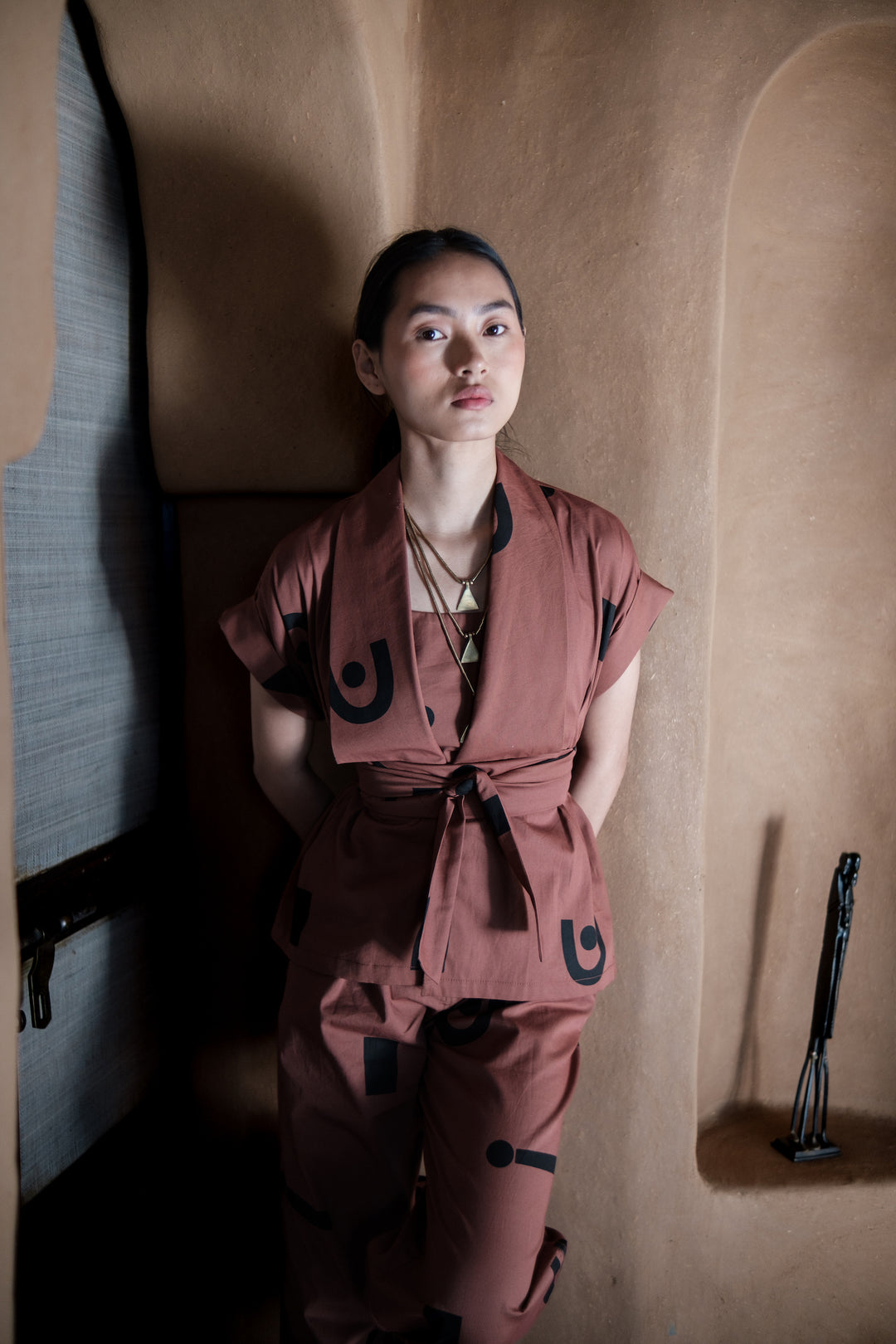 The Terra Tribe Copper Triangle Printed Berlin Shawl Collar Summer Jacket