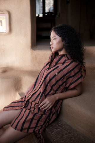 The Terra Tribe Copper Stripes Sunrise Gather Shirt