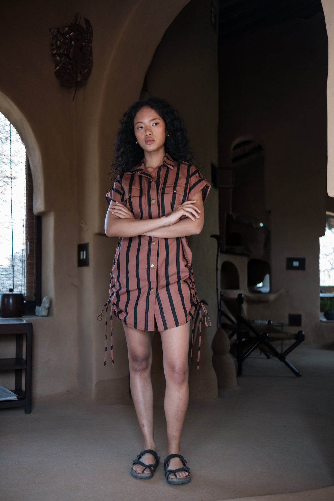 The Terra Tribe Copper Stripes Sunrise Gather Shirt