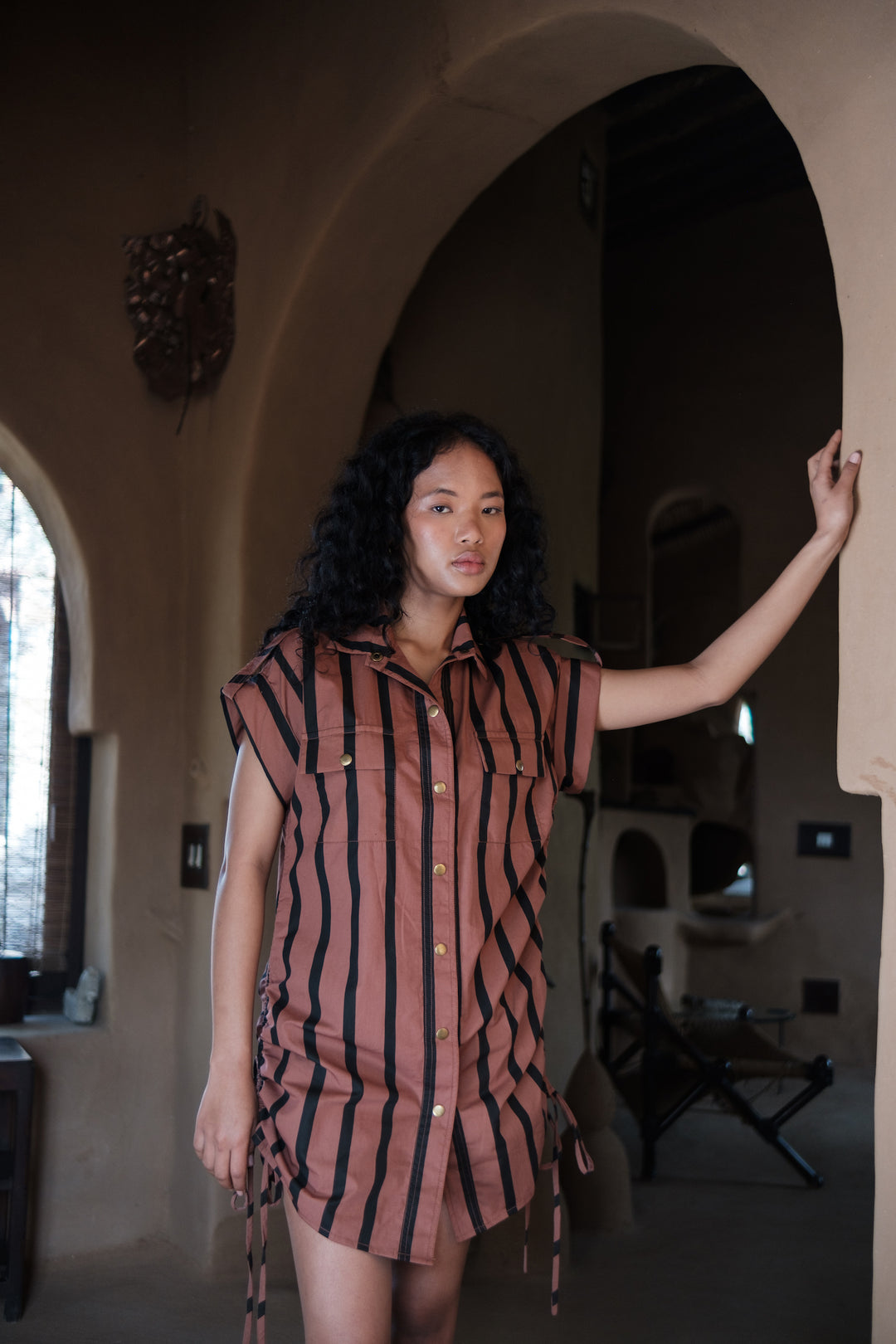 The Terra Tribe Copper Stripes Sunrise Gather Shirt