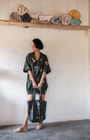 The Terra Tribe Deep Green Triangle Printed Sydney Shift Dress