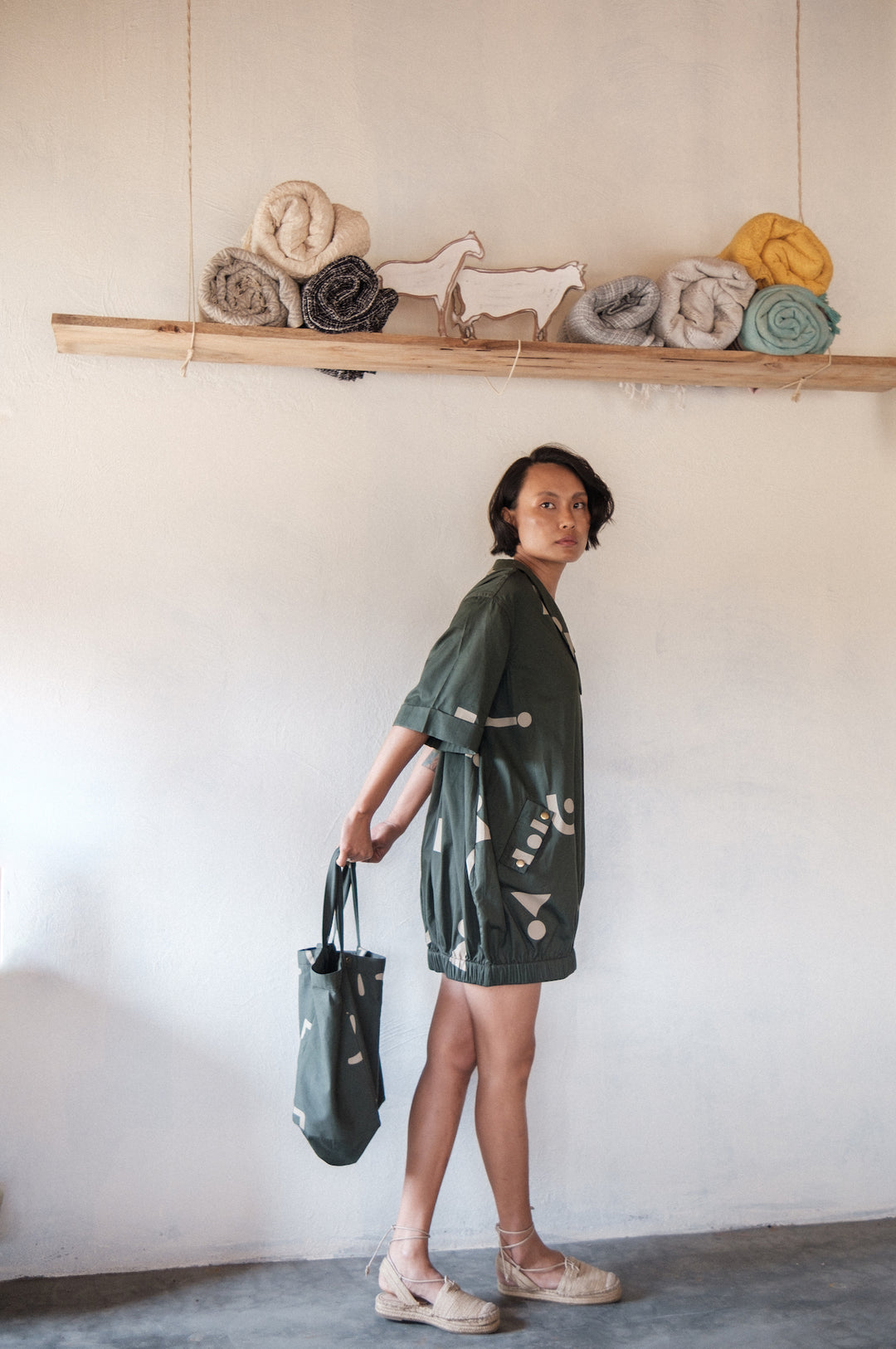 The Terra Tribe Deep Green Triangle Printed Sydney Shift Dress