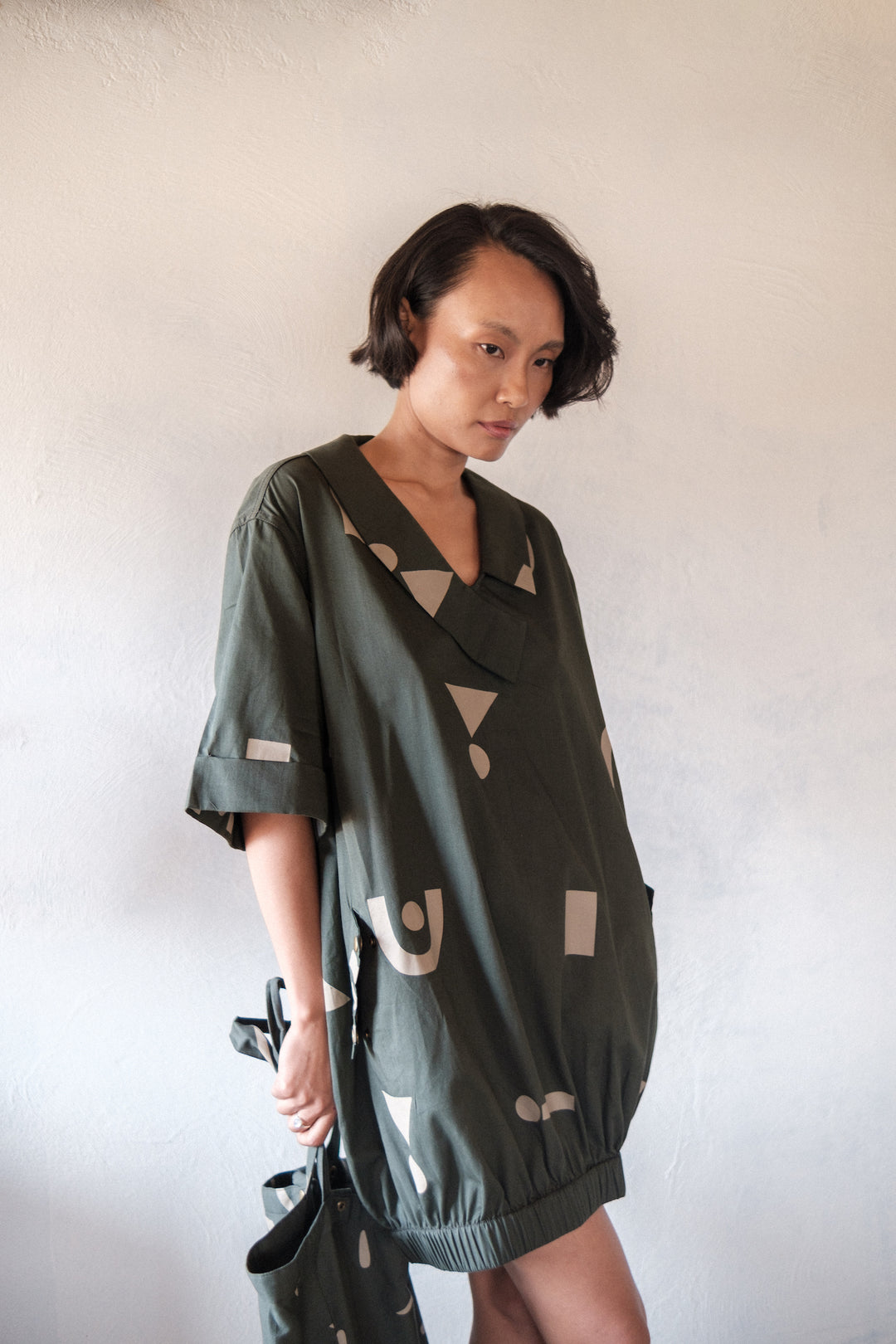 The Terra Tribe Deep Green Triangle Printed Sydney Shift Dress