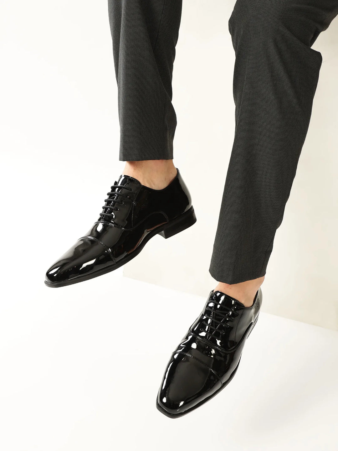 Suit Up Patent Black Cap-Toe Oxford Shoes