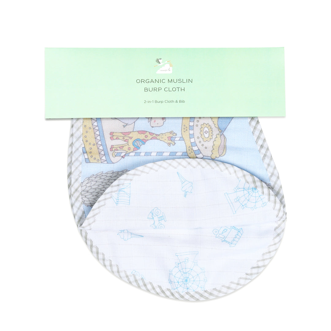Organic Muslin Burp Cloth & Bib – Carnival Blue