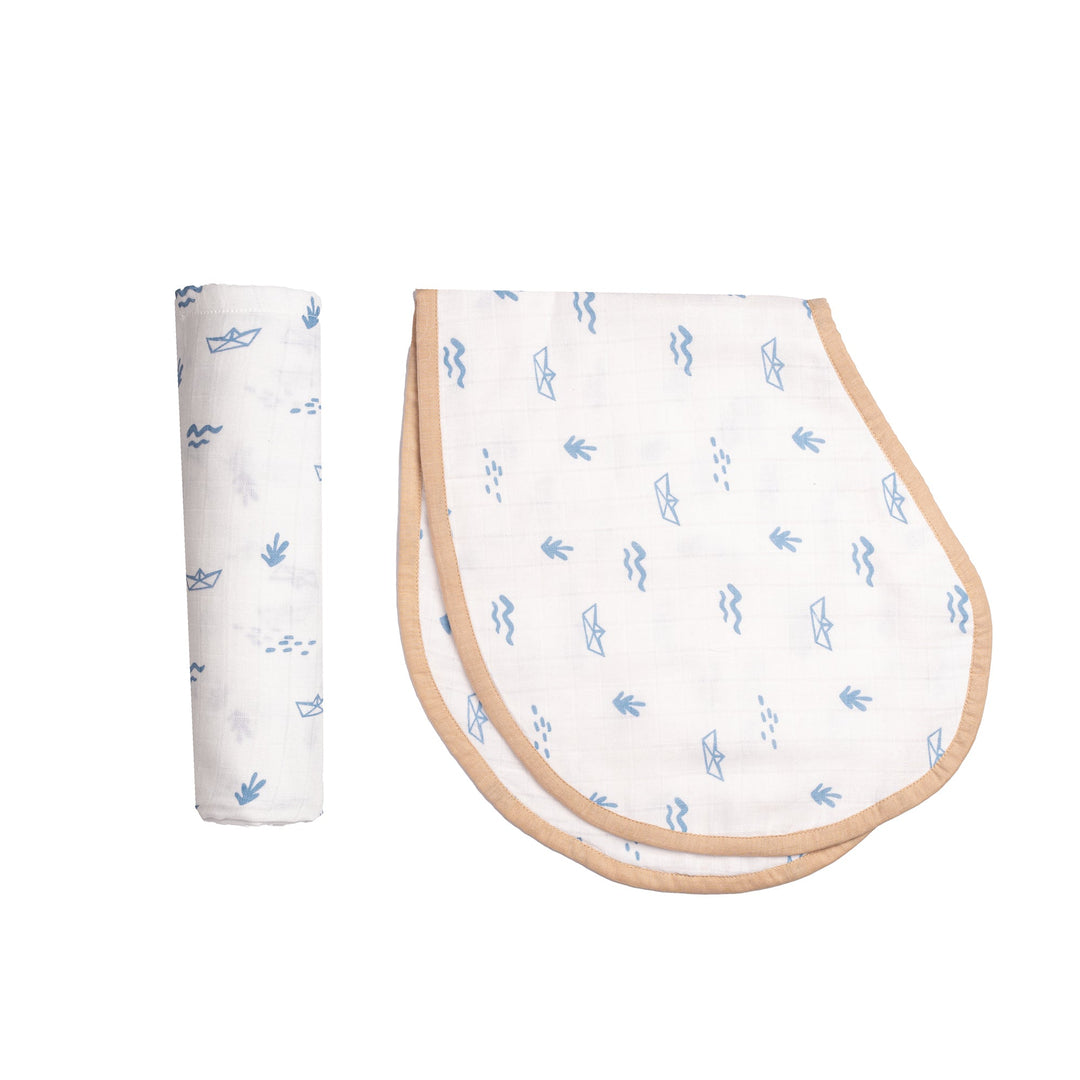 Organic Cotton Muslin Swaddle & Burp Cloth Bib