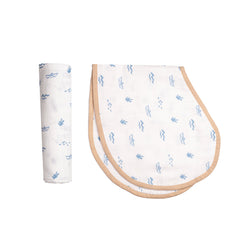 Organic Cotton Muslin Swaddle & Burp Cloth Bib