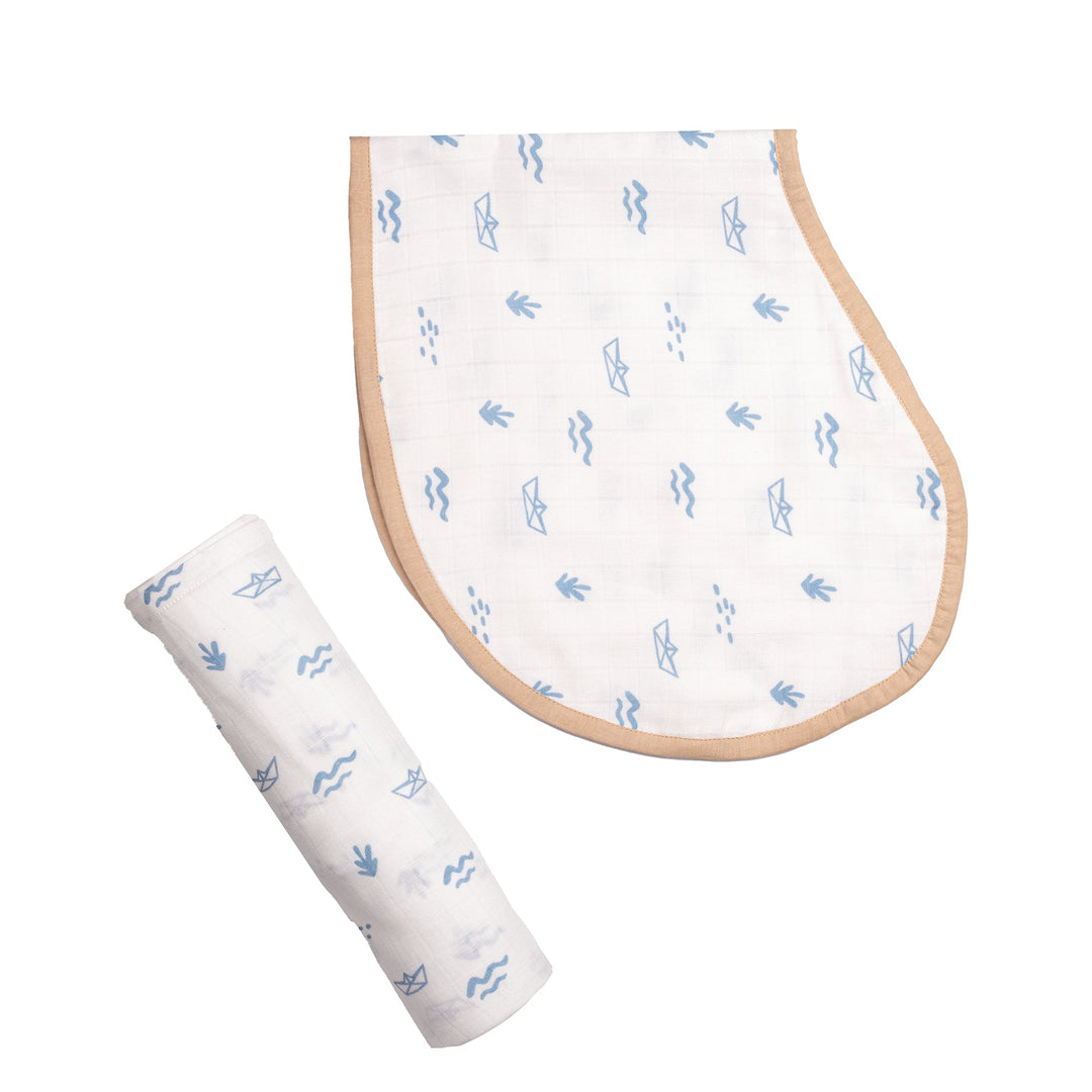 Organic Cotton Muslin Swaddle & Burp Cloth Bib