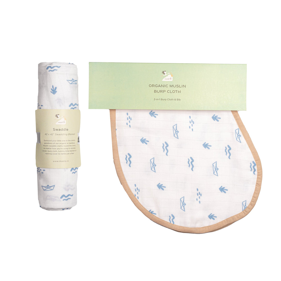 Organic Cotton Muslin Swaddle & Burp Cloth Bib