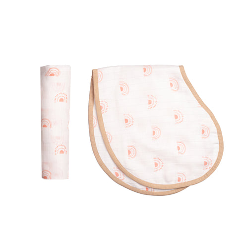 Organic Muslin Swaddle & Burp Cloth Bib - Over the Rainbow