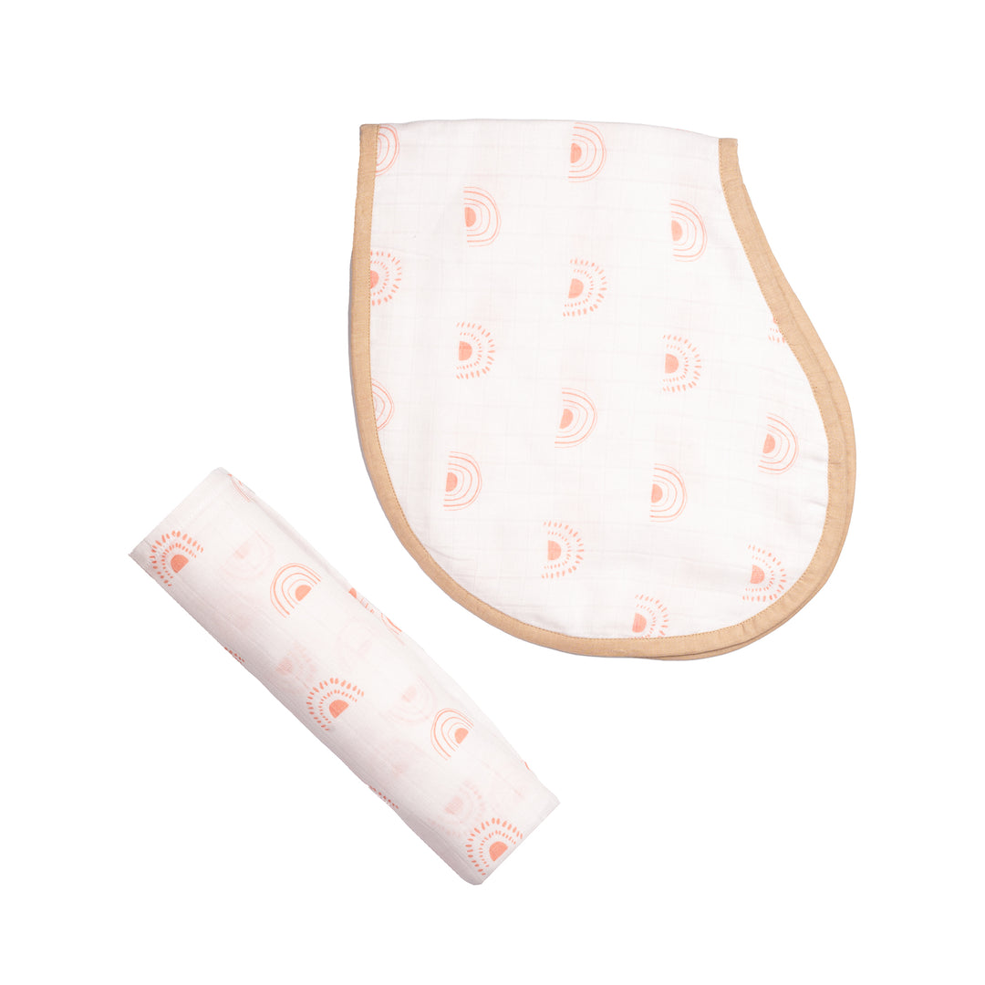 Organic Muslin Swaddle & Burp Cloth Bib - Over the Rainbow