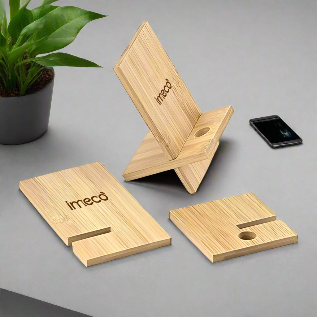 IMECO Wooden Portable Mobile Stand with Charging Slot | Stylish & Aesthetic Phone Stand for Home & Office | Eco-Friendly & Sustainable