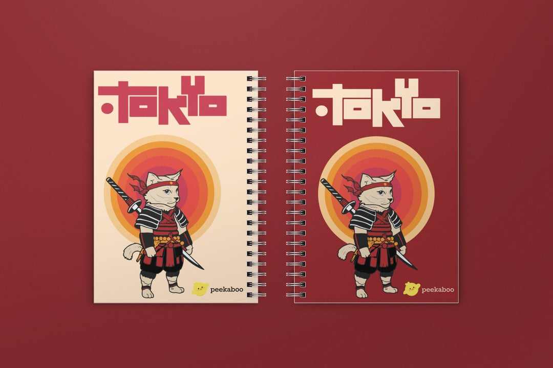 Samurai Cat Peekaboo Notebook - A5 Size Wiro Spiral Binding