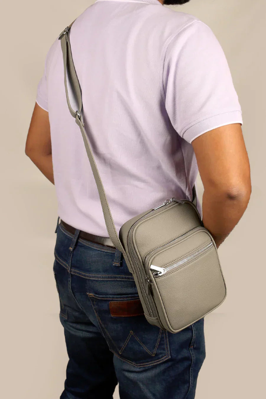 The House Of Ganges Men Letter Patch Vegan Leather Crossbody