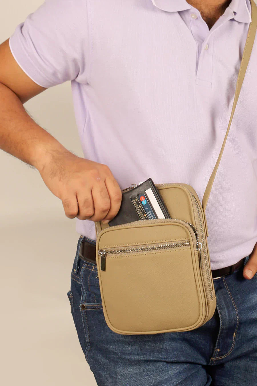 The House Of Ganges Men Letter Patch Vegan Leather Crossbody