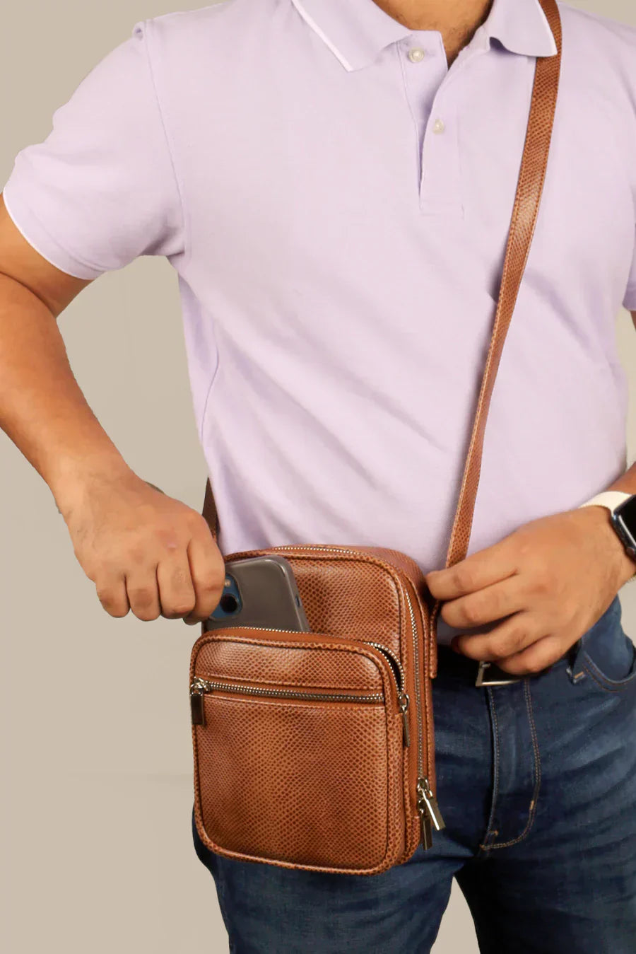 The House Of Ganges Men Letter Patch Vegan Leather Crossbody