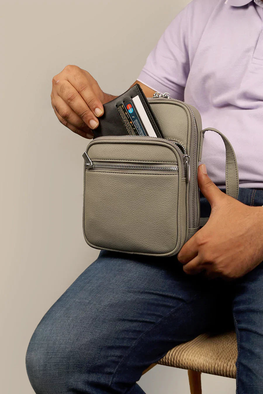 The House Of Ganges Men Letter Patch Vegan Leather Crossbody