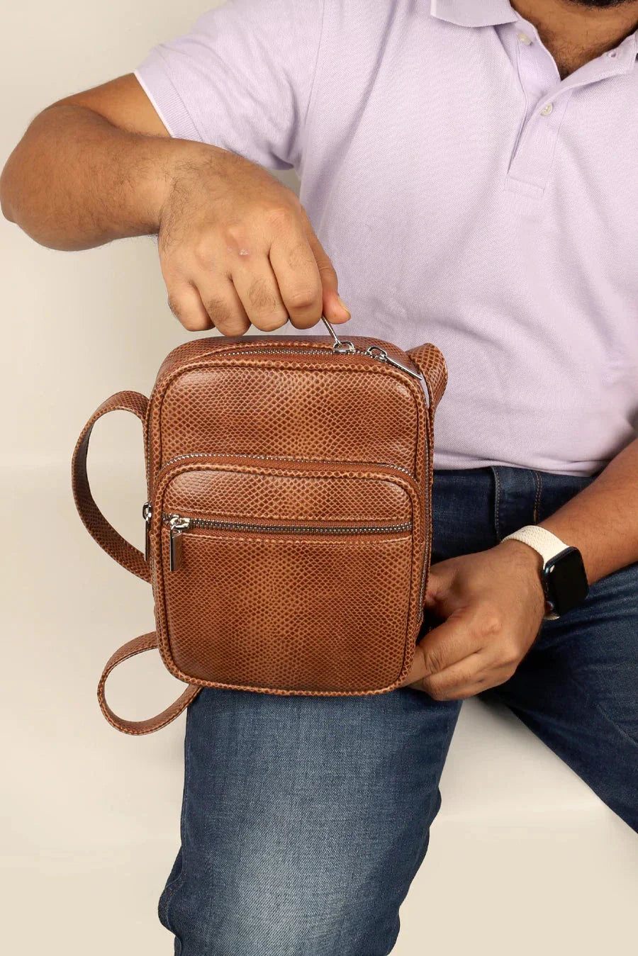 The House Of Ganges Men Letter Patch Vegan Leather Crossbody