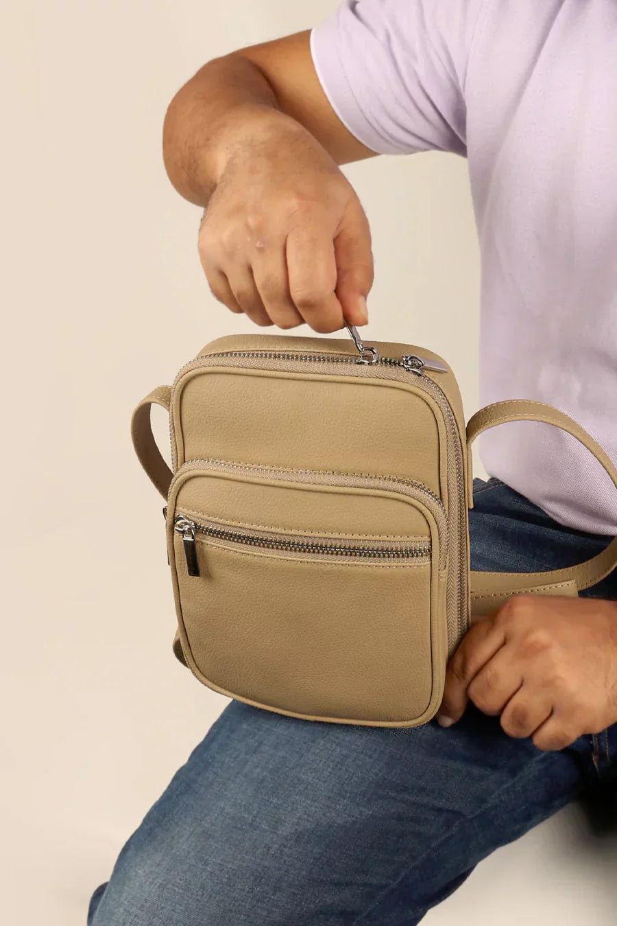 The House Of Ganges Men Letter Patch Vegan Leather Crossbody