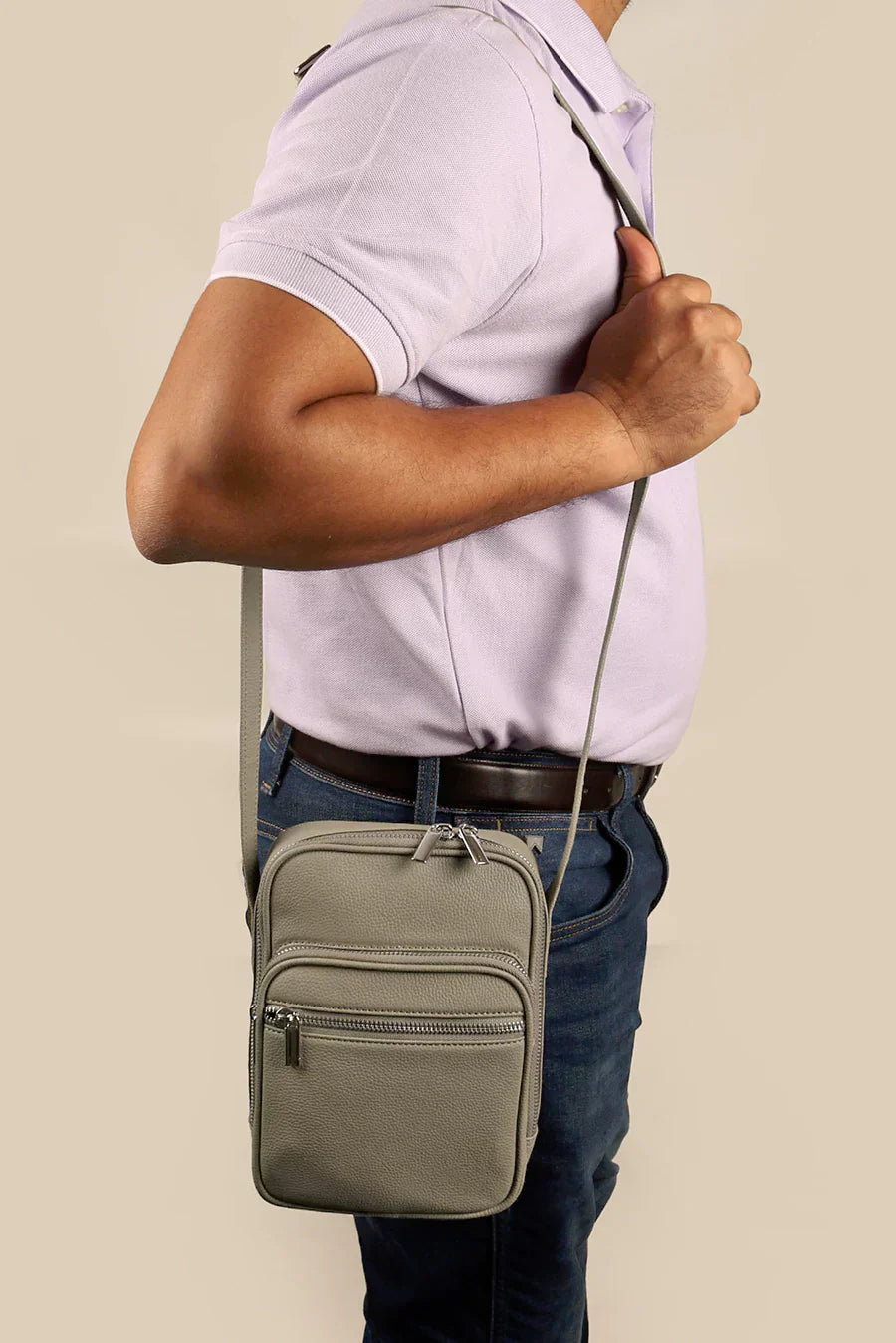 The House Of Ganges Men Letter Patch Vegan Leather Crossbody