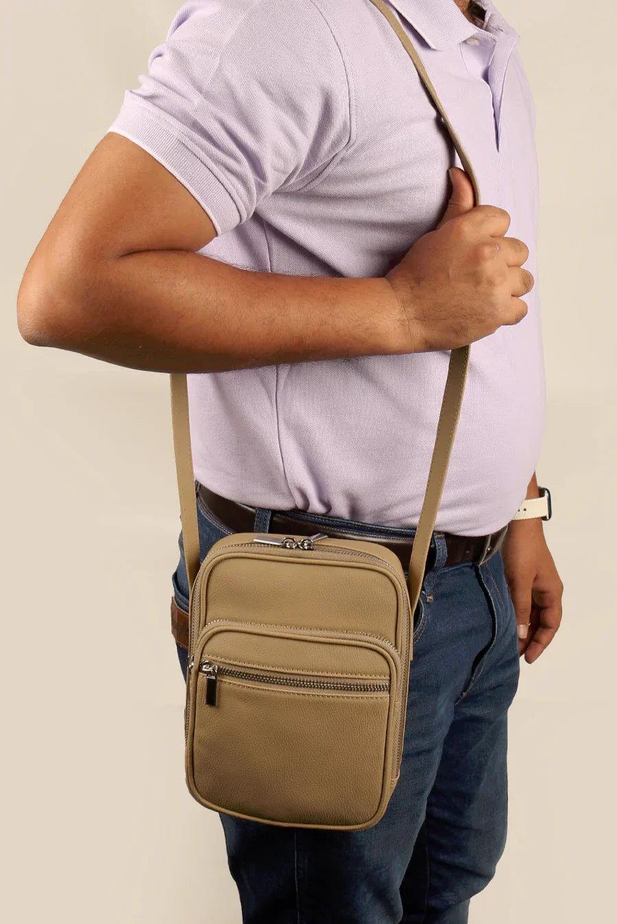 The House Of Ganges Men Letter Patch Vegan Leather Crossbody