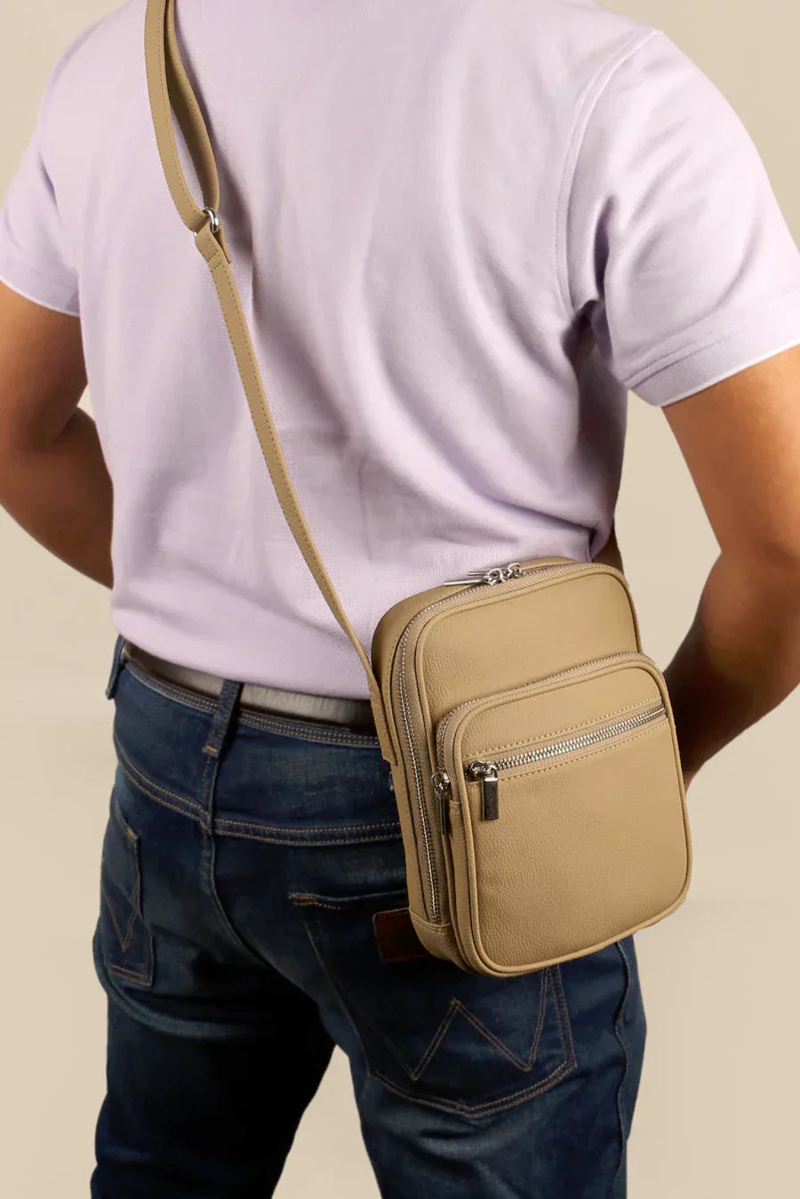 The House Of Ganges Men Letter Patch Vegan Leather Crossbody